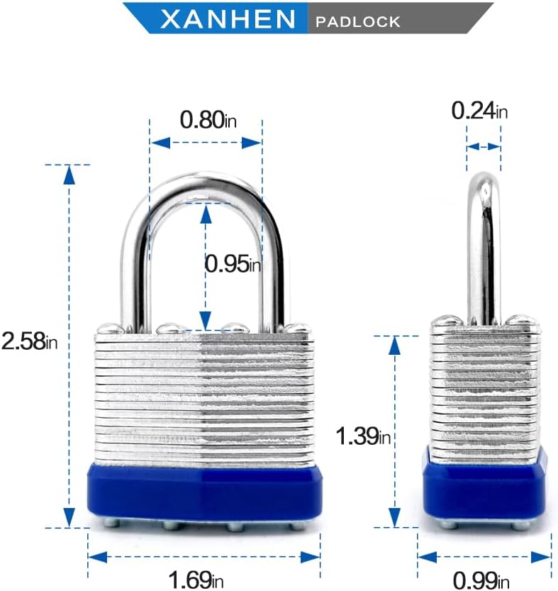 XanHen Keyed Alike Laminated Steel Keyed Padlocks with Normal Shackle, 24 Pack, for Hasp Latch, Sheds, Fences, Storage Locker, School, Gym - Image 2